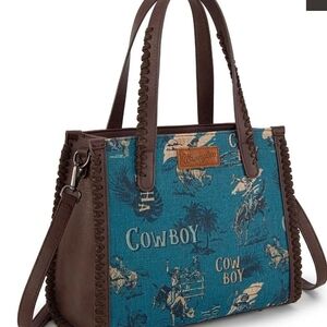 Wrangler Cowboy Print Blue and Brown Tote